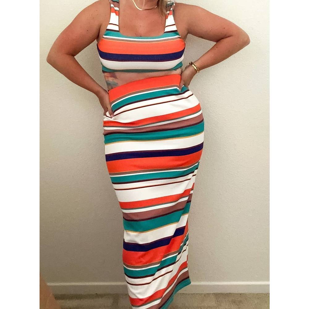 NEW LE LIS san jose maxi skirt in orange multi